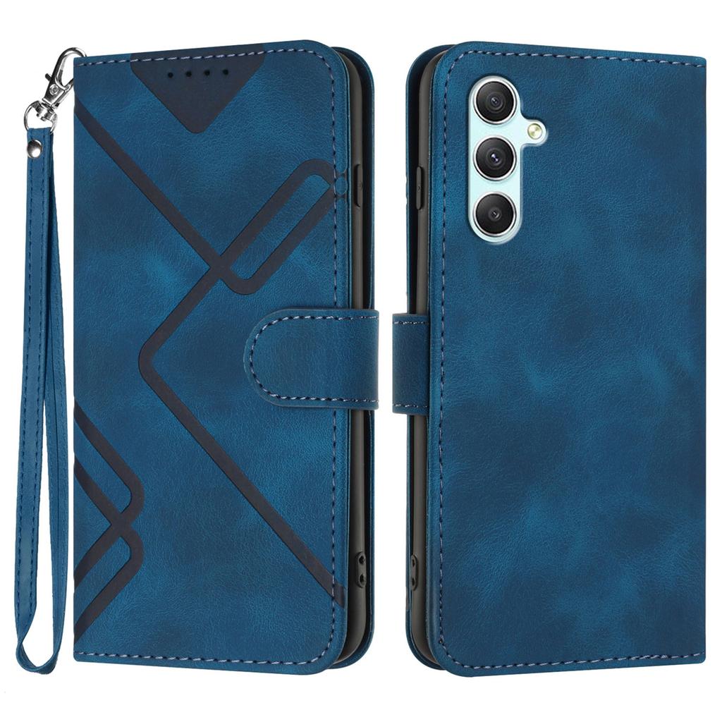 For Samsung Galaxy A34 5G Wallet Case Line Imprinted PU Leather Phone Cover with Strap