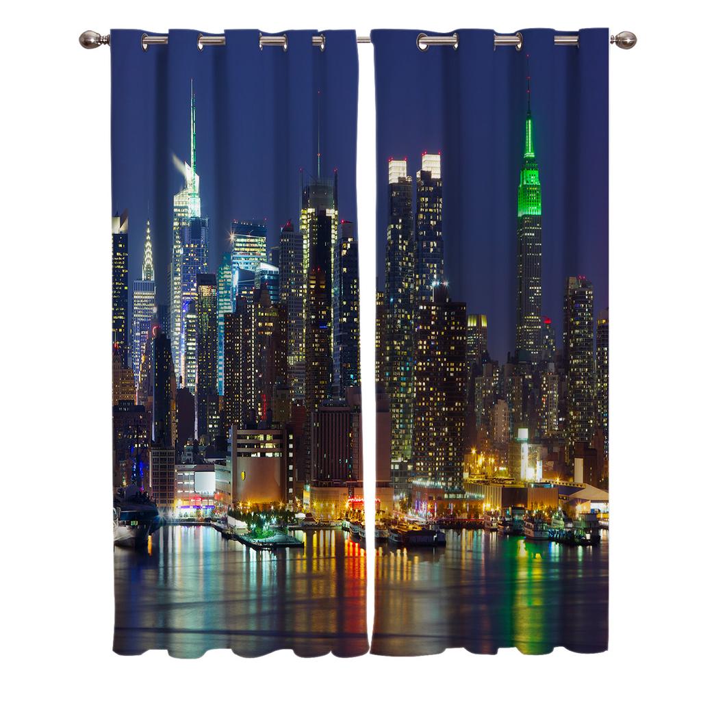 Шторы городской ночной пейзаж деловой район набережная небоскреб оконная занавеска для гостиной спальни обработка окон