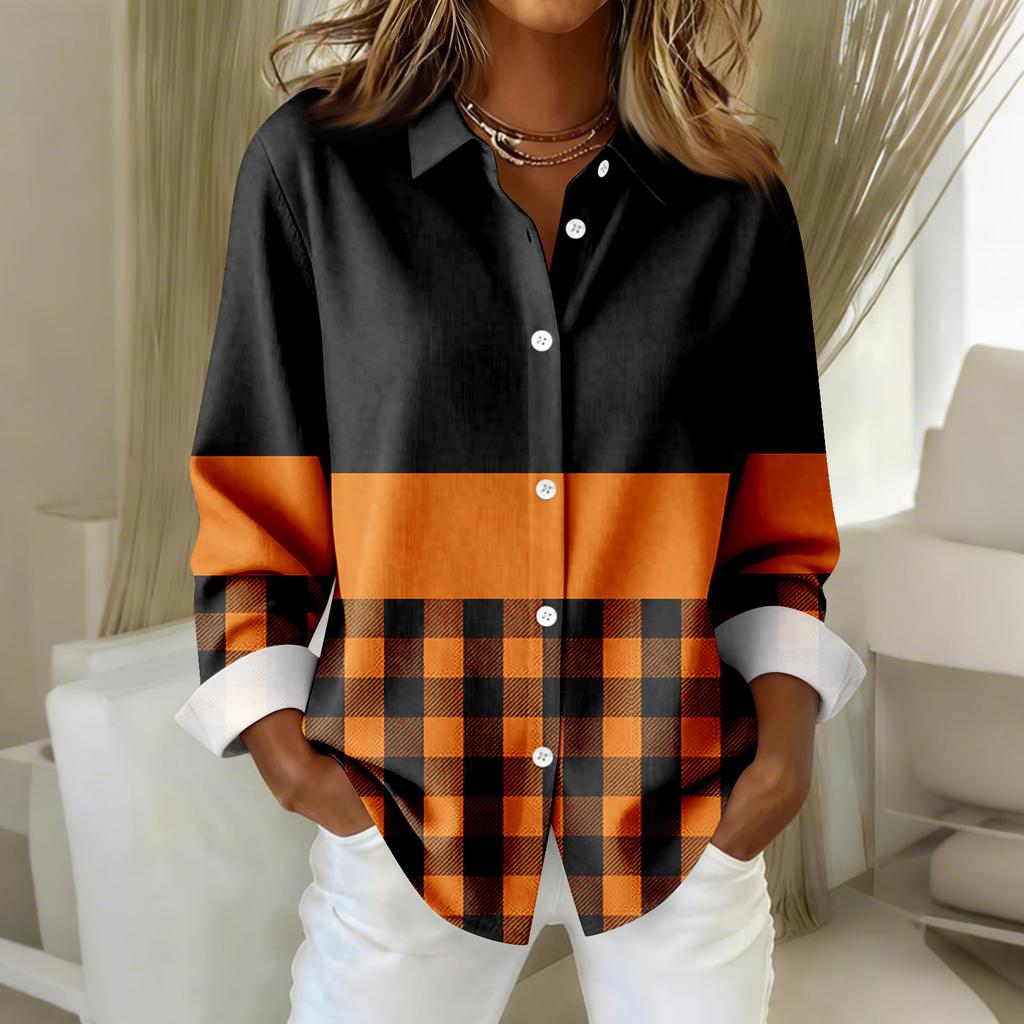 Женская рубашка-блузка с принтом и пуговицами, длинный рукав, повседневный базовый рубашечный воротник, обычный топ