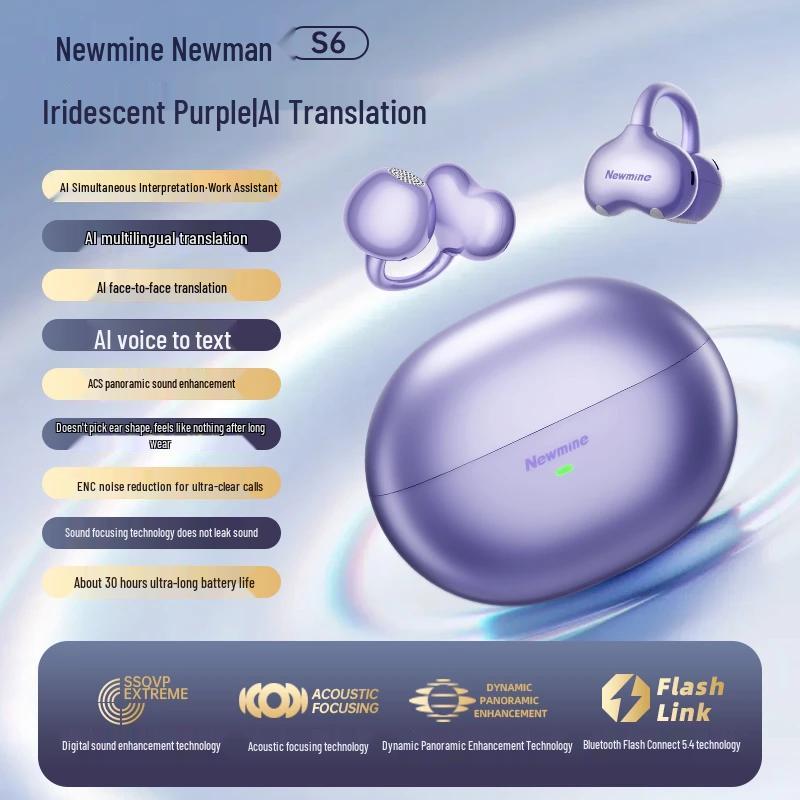 Newmine S6 AI Translator Ear Clip Wireless Bluetooth Earphones