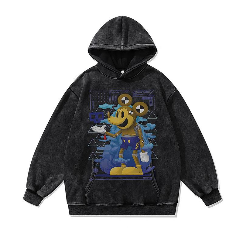European And American High Street Digital Direct Injection Printing Hooded Sweater Men And Women Oversize Washed Old Hoodie