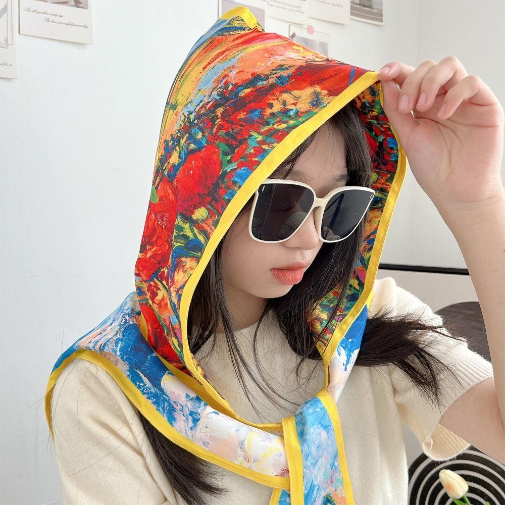 National Style Sunscreen Scarf Windproof Silk Scarf Hat Scarves Windproof Headdress  Lady