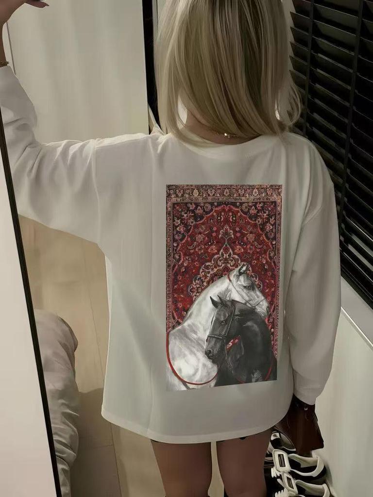 Хлопковая футболка с длинным рукавом в американском стиле, шикарная, свободного кроя