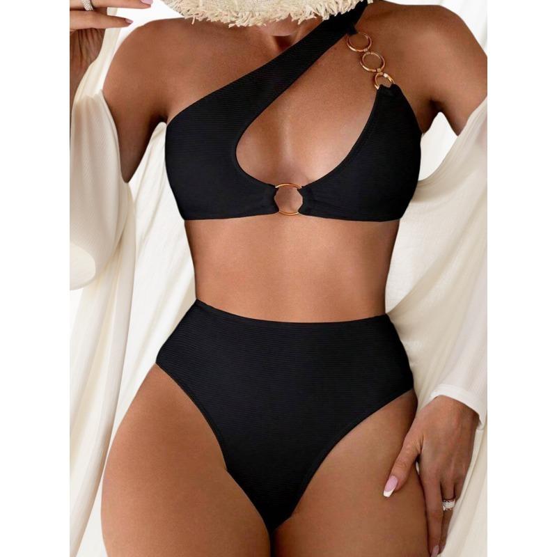 Европа и Соединенные Штаты Сексуальный Маленький Pit Strip Slanted Плечо, Высокая Талия Разделение Бикини Плавание