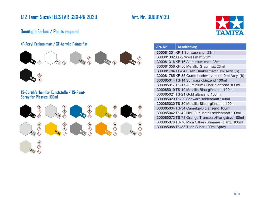 TAMIYA Motorcycle Series Team Suzuki Ecstar Пластиковая модель 14139 1/12 № 139 GSX-RR '20