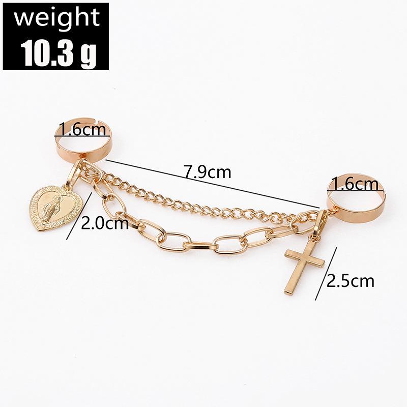 Punk Silver Color Plated Cross Chain Ring For Women Trendy Hip Hop Finger Knuckle Adjustable Jewelry Accessories Gift