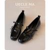 Lambskin~ French Single Shoes Women's Flat Bow Ballet Shoes Light Mouth Evening Shoes Black Retro Mary Jane Shoes