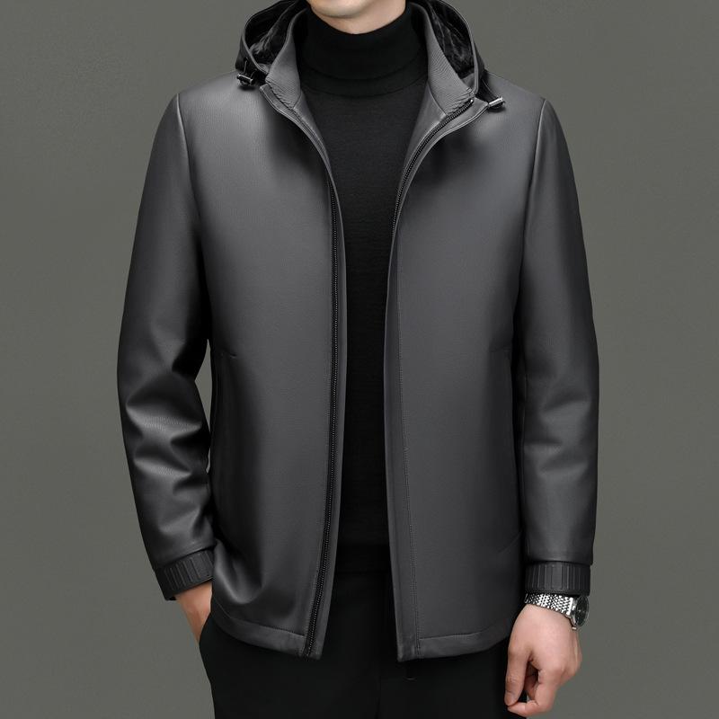 Кожаная куртка папы, мужская куртка-пуховик, куртка большого размера, свободная утолщенная куртка