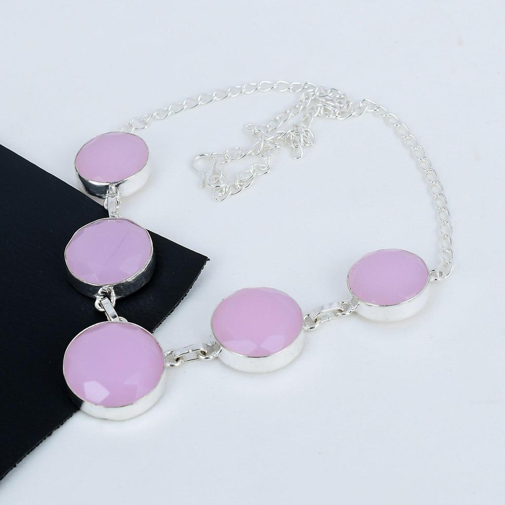 Pink Chalcedony Gemstone Handmade 925 Sterling Silver Necklace, Pink Chalcedony Silver Necklace For Wife, Unisex Necklace Thanksgiving Gift