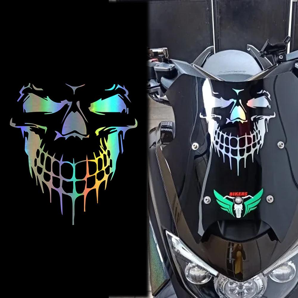 Skull Head Motorcycle Reflective/Laser Rainbow Stickers Decor Moto Helmet Motor Bike Scooter Body Windshield Accessories Decals