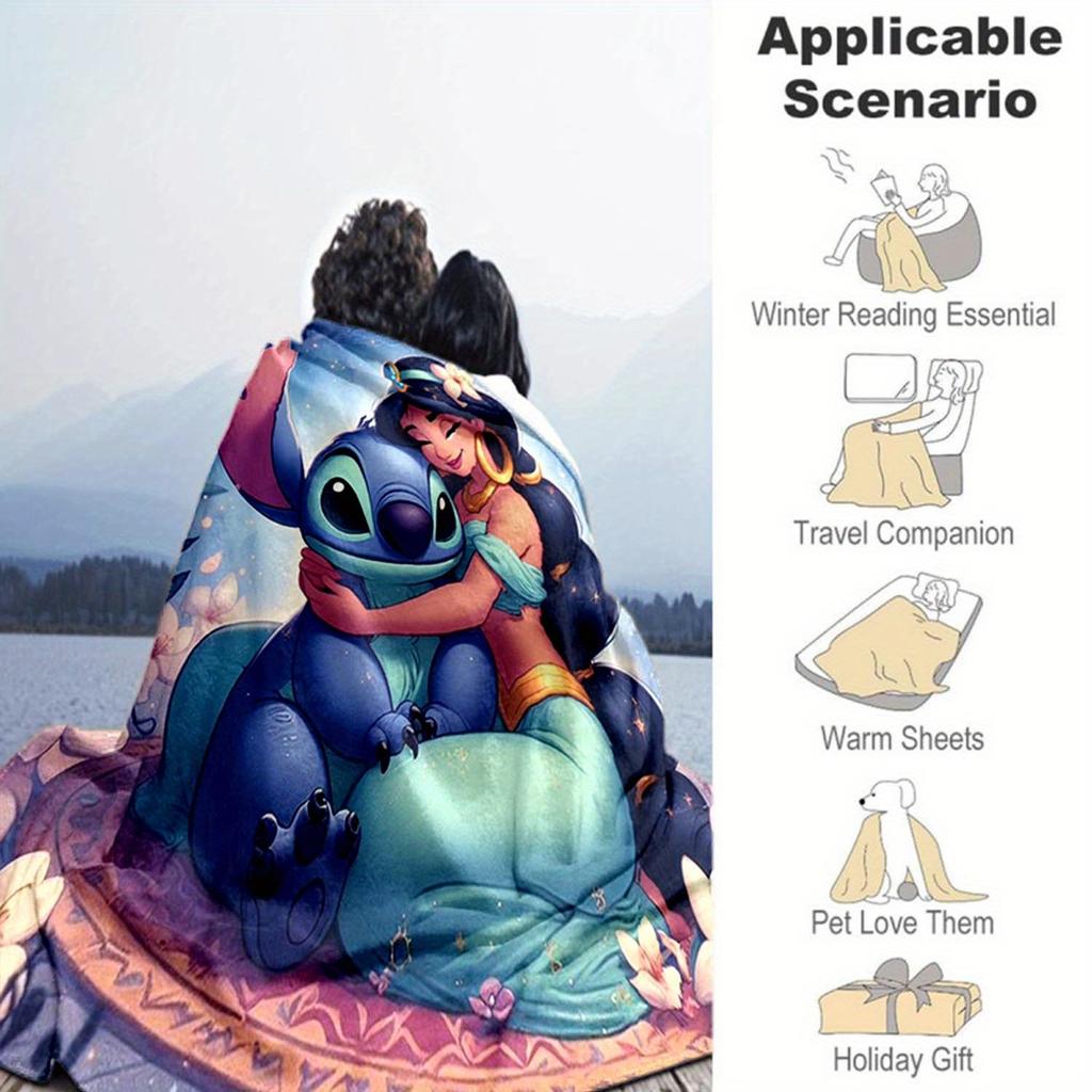 1pc Lilo and Stitch Printing Flannel Blanket for All Season, Unisex Cartoon Blanket, Office Blanket, Lunch Rest Blanket