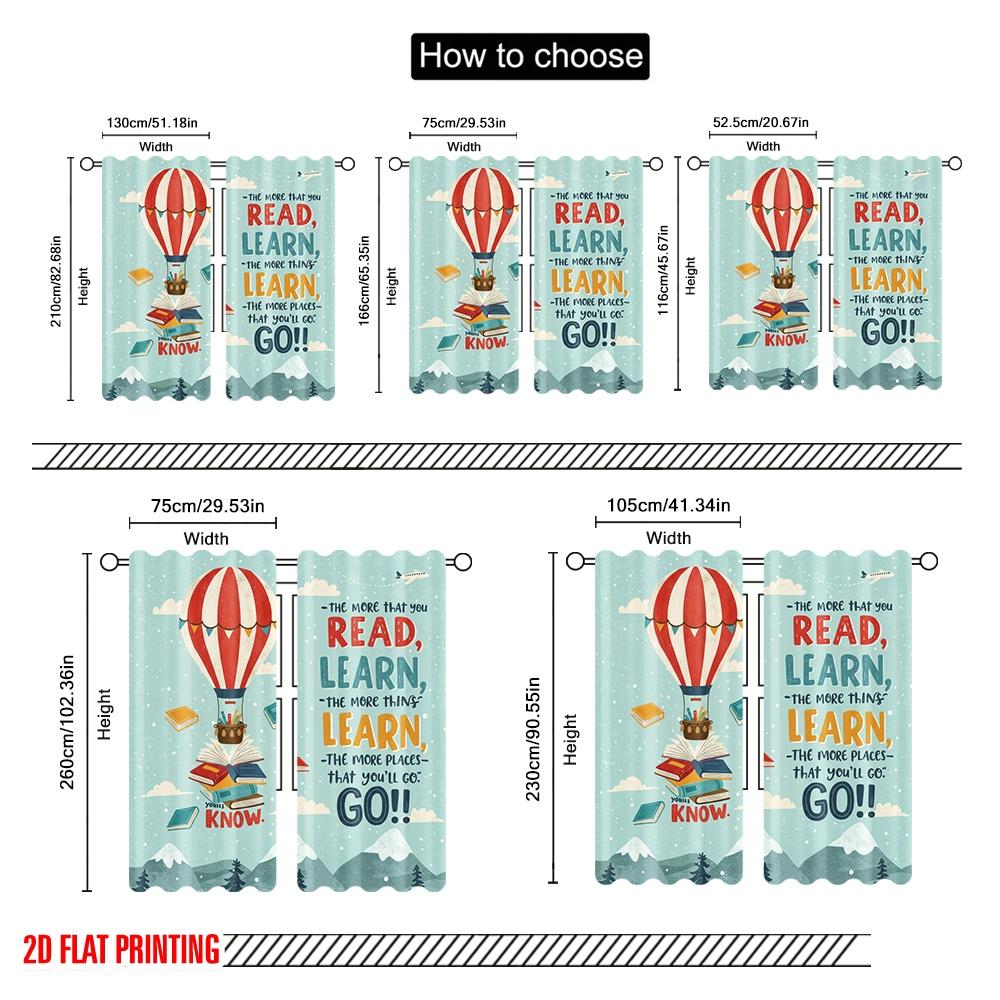 2pcs 2D Flat Printing Window Treatment Curtains Inspiring Reading Adventure Book Polyester Without Electricity Seasonal Party &