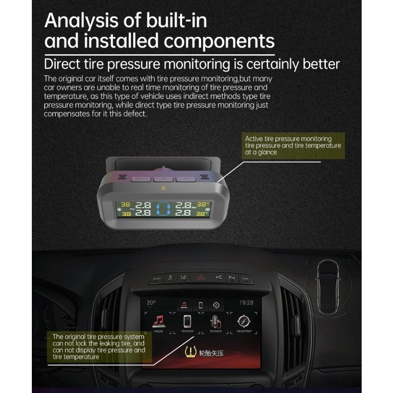 Универсальная система TPMS на солнечной батарее с внешними датчиками водонепроницаемости IPX7 — двойной USB/солнечная зарядка с ЖК-дисплеем