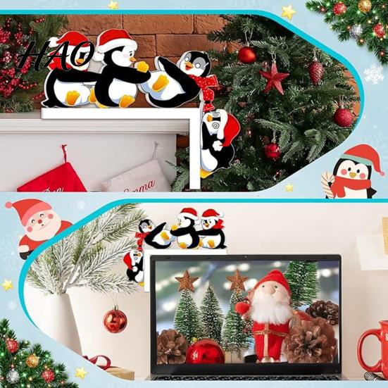 Decorative Corner Sign Christmas Door Topper Decoration, Wooden Holiday Frame Sign, Cute Funny Gift Ideas Snowman Santa Claus Penguin Decor
