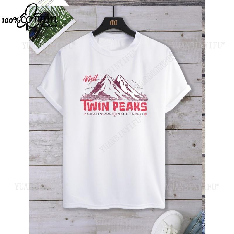 Досуг Классический фильм TWIN PEAKS Принт Хлопковая футболка Топ Унисекс Короткий рукав Короткий рукав Круглый вырез Уличная одежда S-6XL