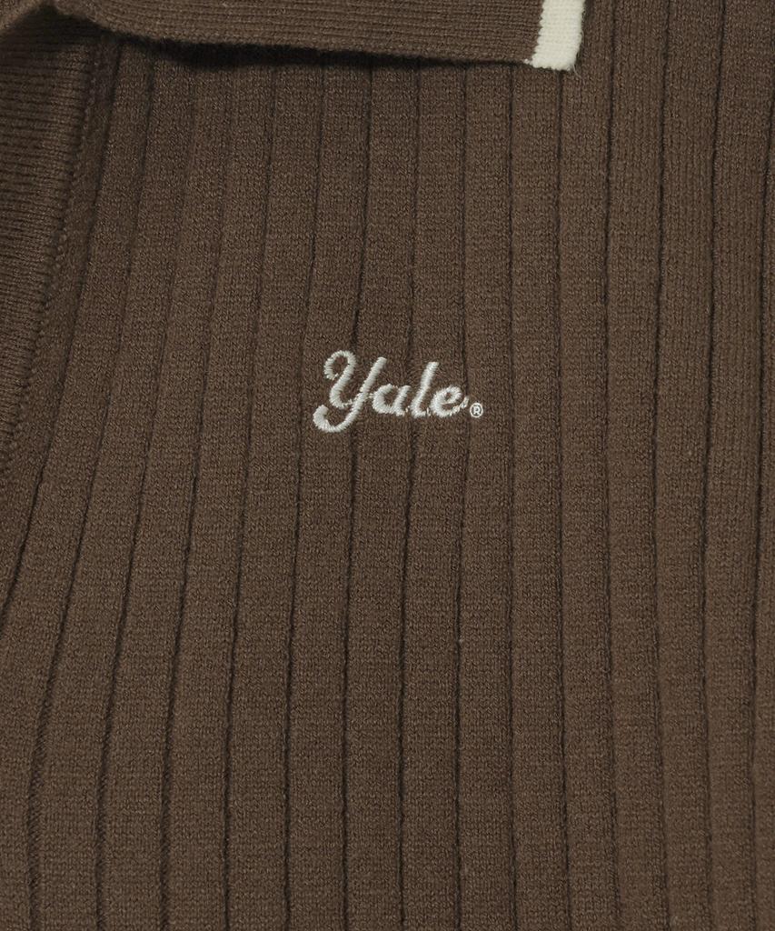 Yale Slit Neck Half Sleeve Knit Dress_Brown