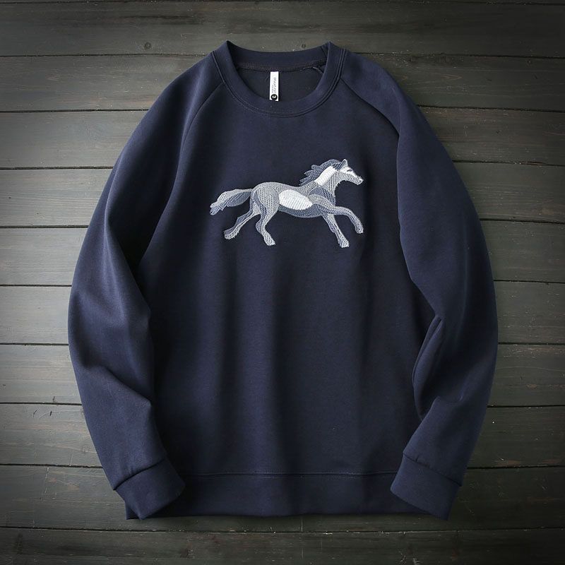 Тяжелая промышленность Вышивка Жидкий аммиак Воздух Длинноволокнистый хлопок Осень Мужская футболка с круглым вырезом и длинным рукавом для нижнего слоя Футболка Пуловер Повседневная толстовка