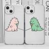 Милый Зелено-Розовый Динозавр Пара Прозрачный Чехол для Телефона для IPhone 13 12 11 14 15 16 Pro MAX XS X SE2 7 8 Plus Мягкий Парный Чехол Fundas