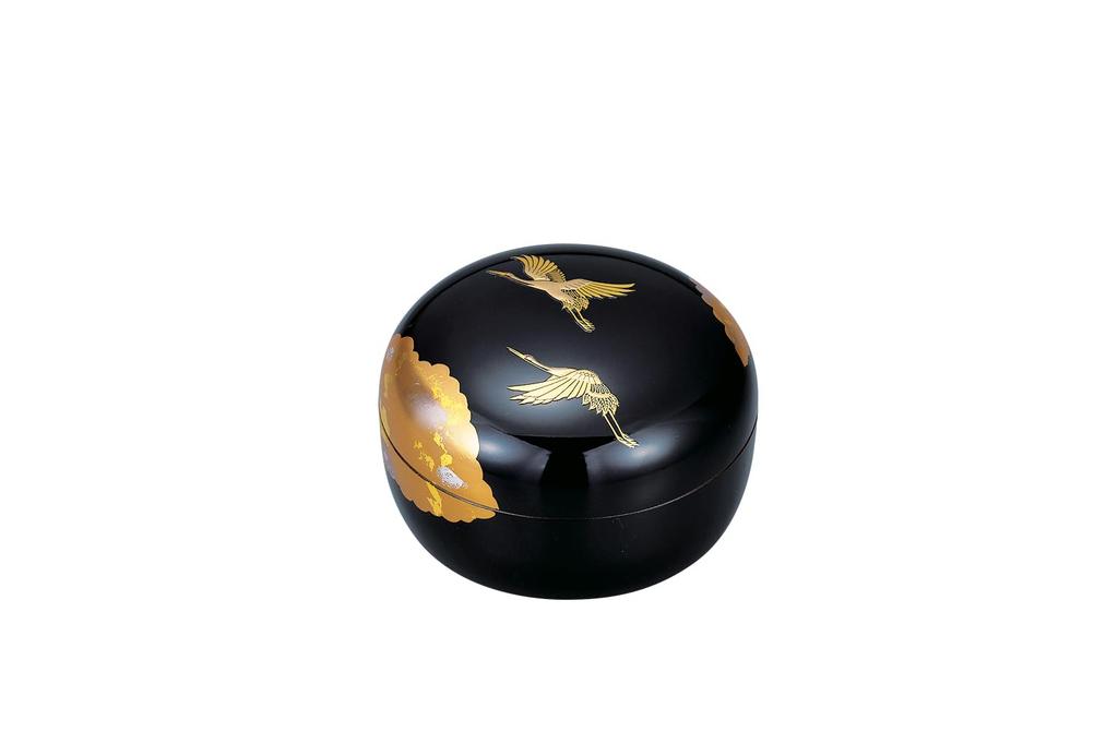 Nakatani Brothers "Yamanaka Lacquerware" Porcelain Container (Large) Gold and Silver Leaf Maki-e Black Shokaku Design 37-3613