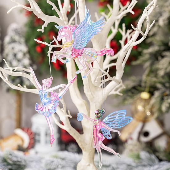 Winter Acrylic Christmas Ornaments Colorful Snowflake Ballerina Dancer Feather Hanging Ornaments for Xmas Tree Decor