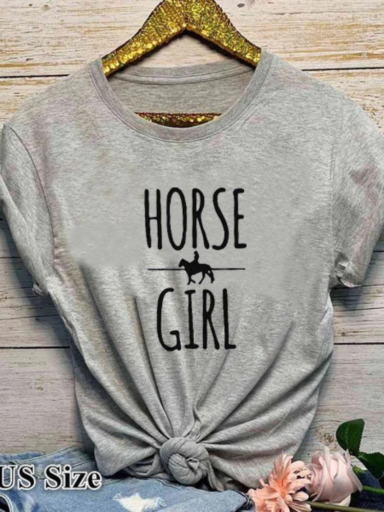 Футболка с принтом в виде буквы HORSE GIRL, женская, с коротким рукавом и круглым вырезом, свободная, летняя, женская, повседневная, футболка, топы, Camisetas Mujer