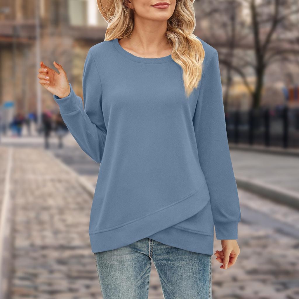 Новая женская однотонная толстовка с круглым вырезом, рубашка с длинными рукавами, осенние женские топы