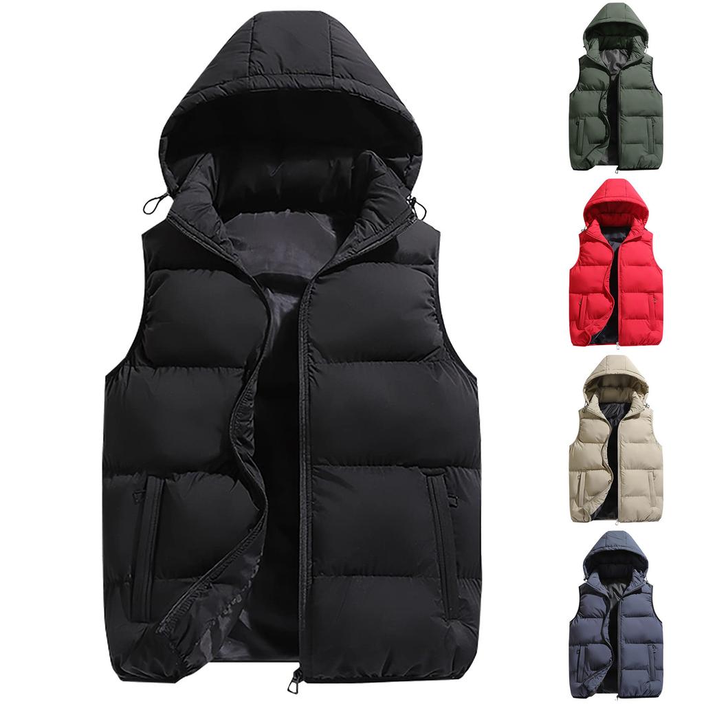 Men's Women's Down Cotton Vest Thickened Hooded Down Cotton Vest Winter Warm Outdoor Vest Thickened Sleeveless Jacket