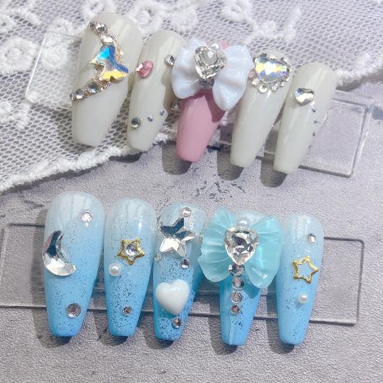 10Pcs Nail Art Charms Shiny DIY Manicure Nail Tips Accessory Love Heart Rhinestone Bow Nail Decoration for Nail Salon