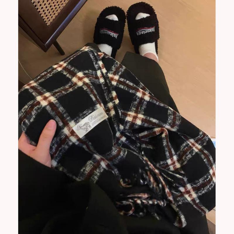 Plaid Collection~ Korean Plaid Fringed Ins Scarf Female Autumn And Winter Students Warm Atmosphere Scarf