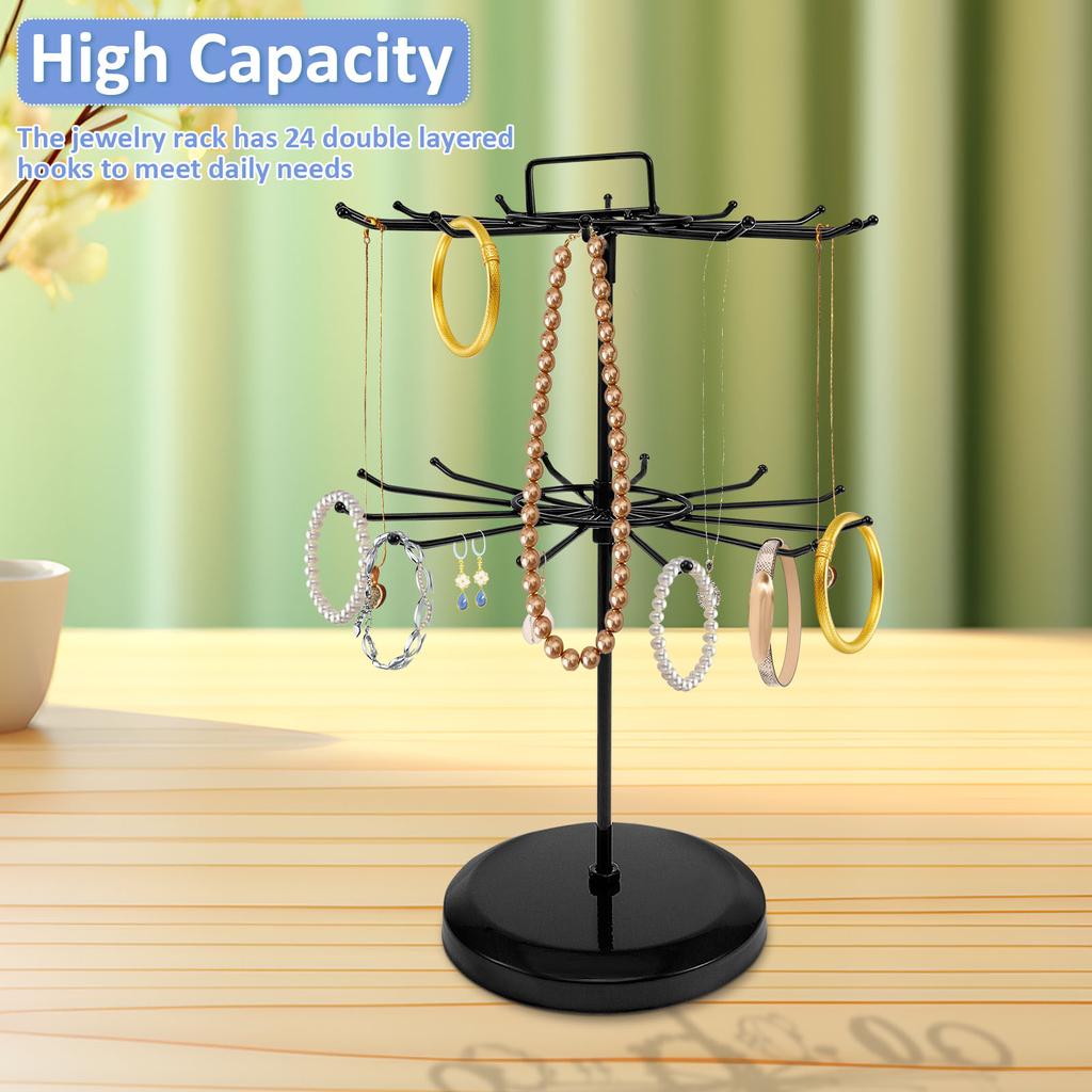 360° Rotating Jewelry Display Holder Earrings Pendants Bracelets Stand Stud Earrings Necklaces Rings Storage Hanging Organizer