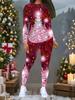 Женский рождественский костюм-двойка с принтом: Топ с длинным рукавом и круглым вырезом и брюки, праздничный лимитированный повседневный костюм для вечеринки в подарок
