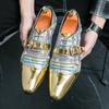 Fashion New Men's Pointed Gold Fold Patchwork Loafter Patent Leather Casual Shoes Male Formal Wedding Dress Homecoming Zapatos Hombre