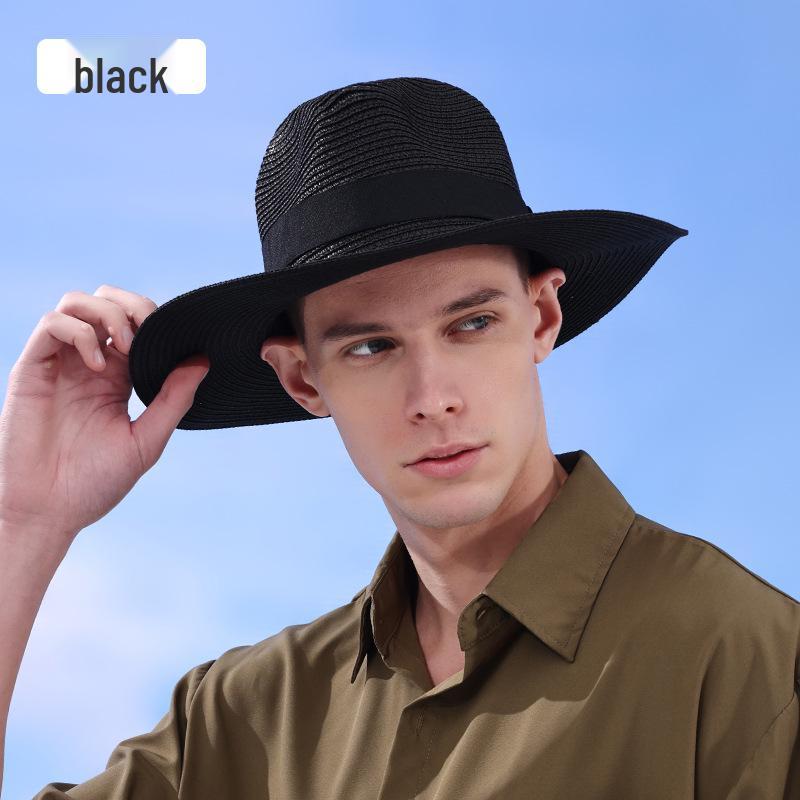 Складная шляпа от солнца из рафии Панама с широкими полями и квадратной пряжкой - Дышащая, защита от УФ-лучей для улицы