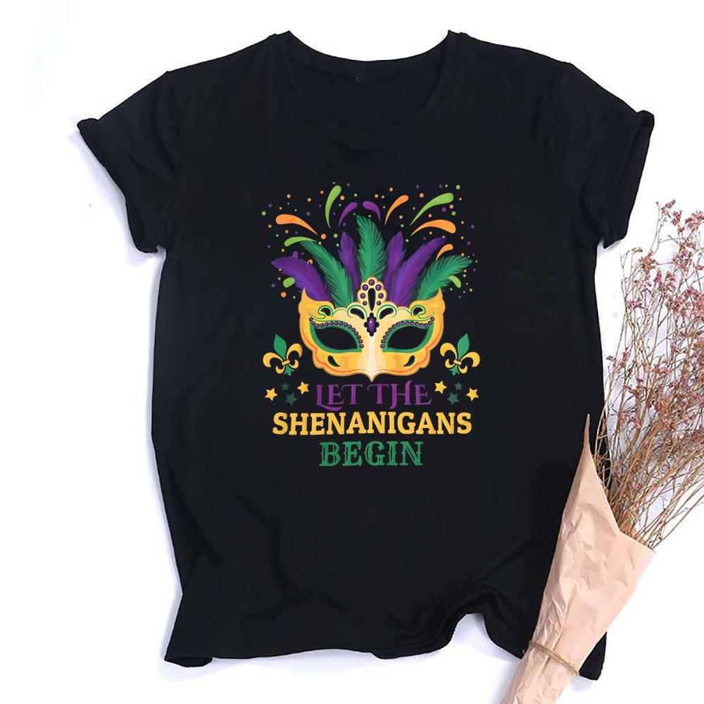 Mardi Gras Shirt Let The Shenanigans Begin Shirts Unisex Short Sleeve Mardi Gras Mask TShirt Mask Graphic Funny Top Tee