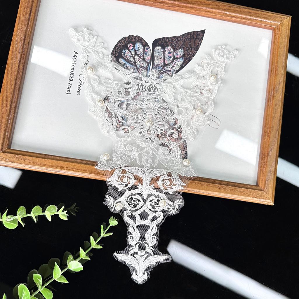 White Pearl Mesh Decorative Pair Neck Cloth Sticker Handmade Accessories Lace Embroidery Front Neck Dress Fake Neck Flower