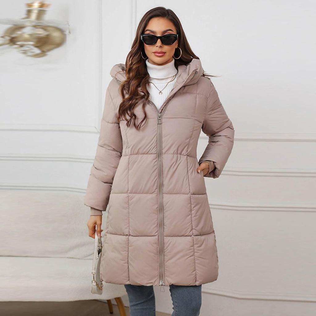 Women's Casual Jacket Lightweight Hooded Coat Mid-length Cotton Comfortable Warm Coat With Pocket