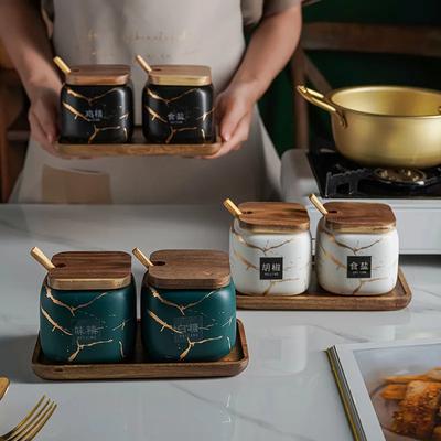 Японская кухня матовый набор баночек для приправ из двух штук мраморная керамика бытовая комбинированная коробка для приправ бутылка для приправ соль сахар