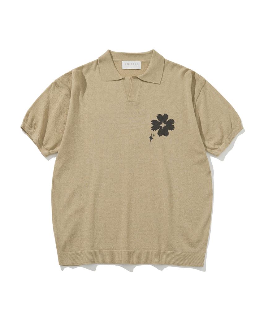 KNITTED Cool Summer Open Collar Clover Knit Beige