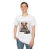 Bulldog Humor Mugshot Dog Chewing Mischief Pet Unisex Softstyle T-Shirt
