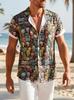 Men's Full-Body Print Short Sleeve Shirt - Loose Fit Button-Front Casual Button- Blouse for Beach Vacations, Outdoor & Casual Attire, Machine Washable