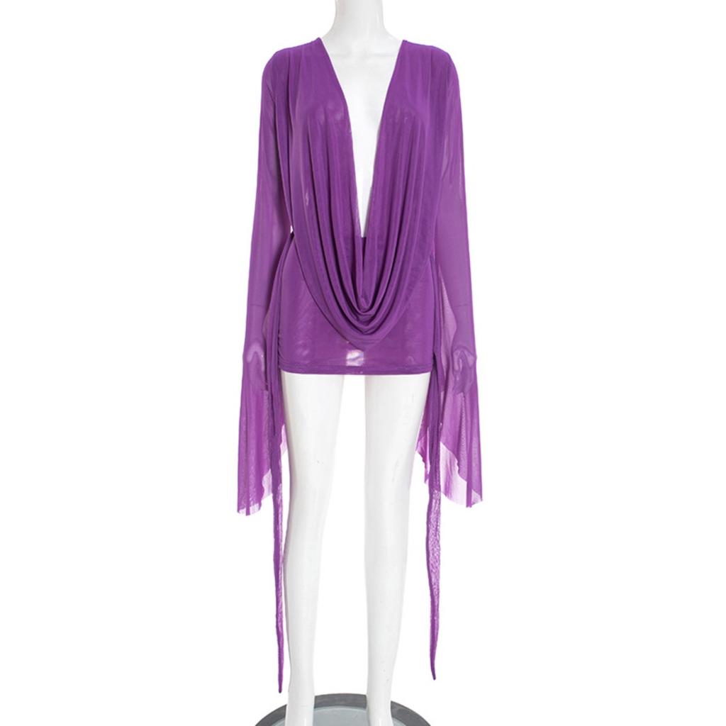 Новое женское сетчатое платье-трапеция с воротником-хомутом, открытой спиной и длинными рукавами, повседневное европейско-американское платье для вечеринки