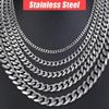3-7mm 40-60cm Black Stainless Steel Cuban Link Chain Men's Necklace Gold Color Necklaces Hip Hop Jewelry