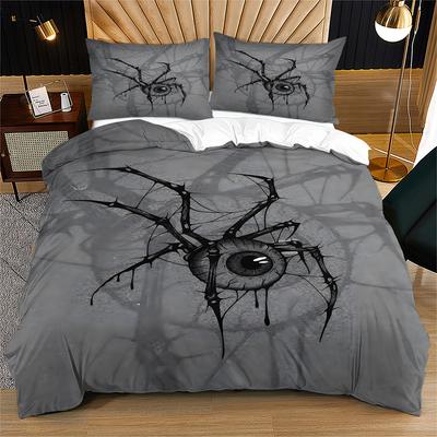 Horror Eyeball Spider Duvet Cover Set Gray Gothic Bedding Set 2/3PCS Halloween Creepy Spider Eye Bedroom Single Double King Size