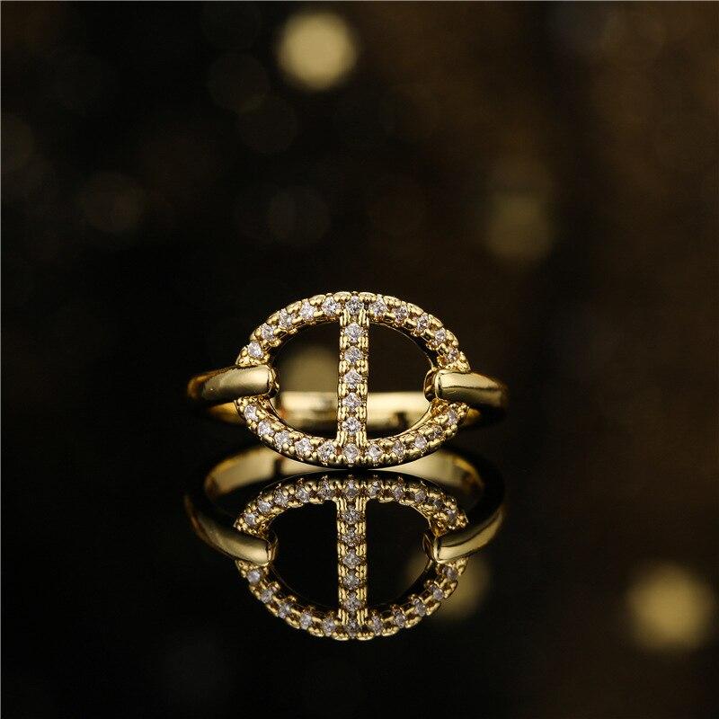 Минималистское кольцо с цирконием CD, модное, с полым носом свиньи, регулируемое, позолоченное 18 карат, ювелирные изделия для женщин, пары, подарки на Новый год