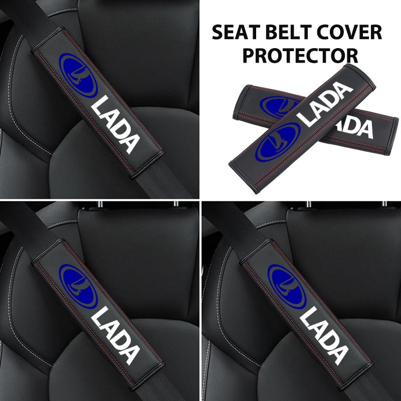 For Lada 1/2PCS Car Styling Leather Seat Belt Shoulder Cover Protection Padsor Accessories Samara Niva Vesta Granta Riva Priora PP4