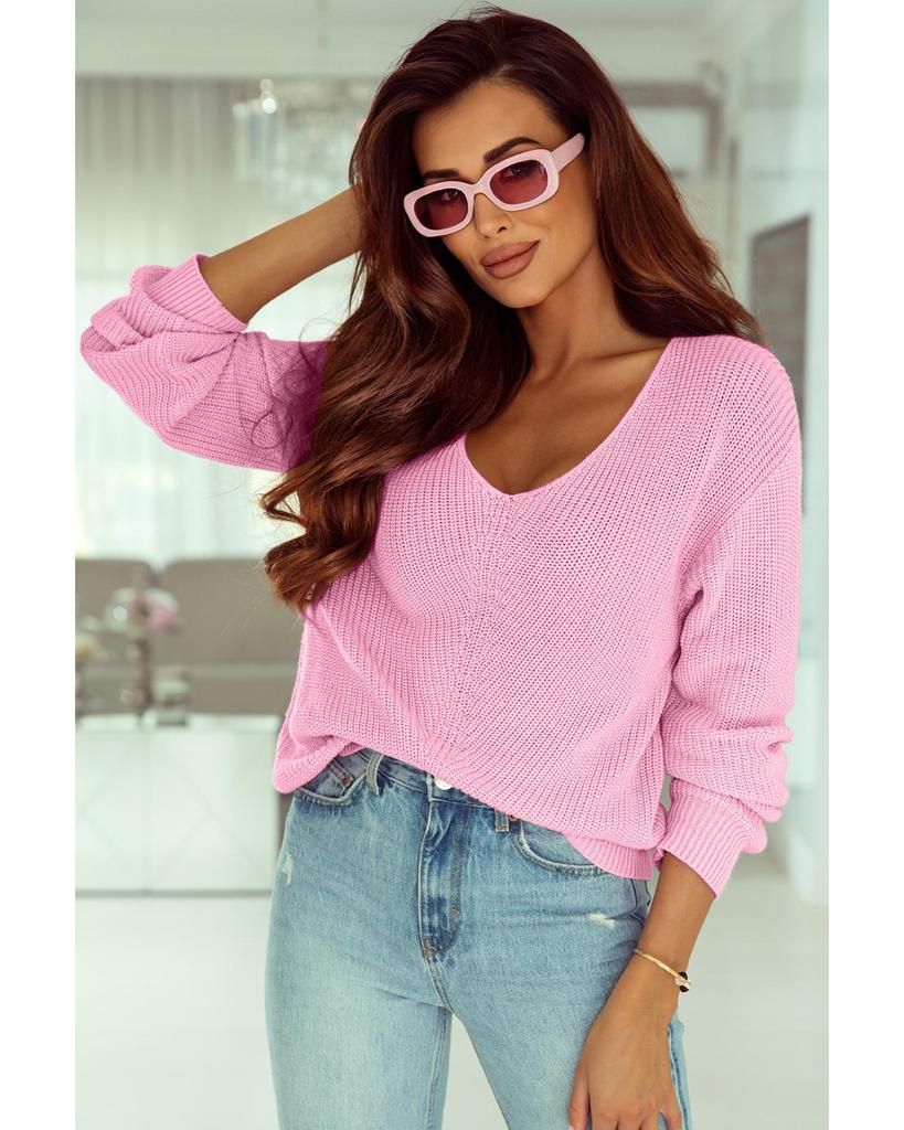 Azura Exchange Ribbed Knit V Neck Sweater