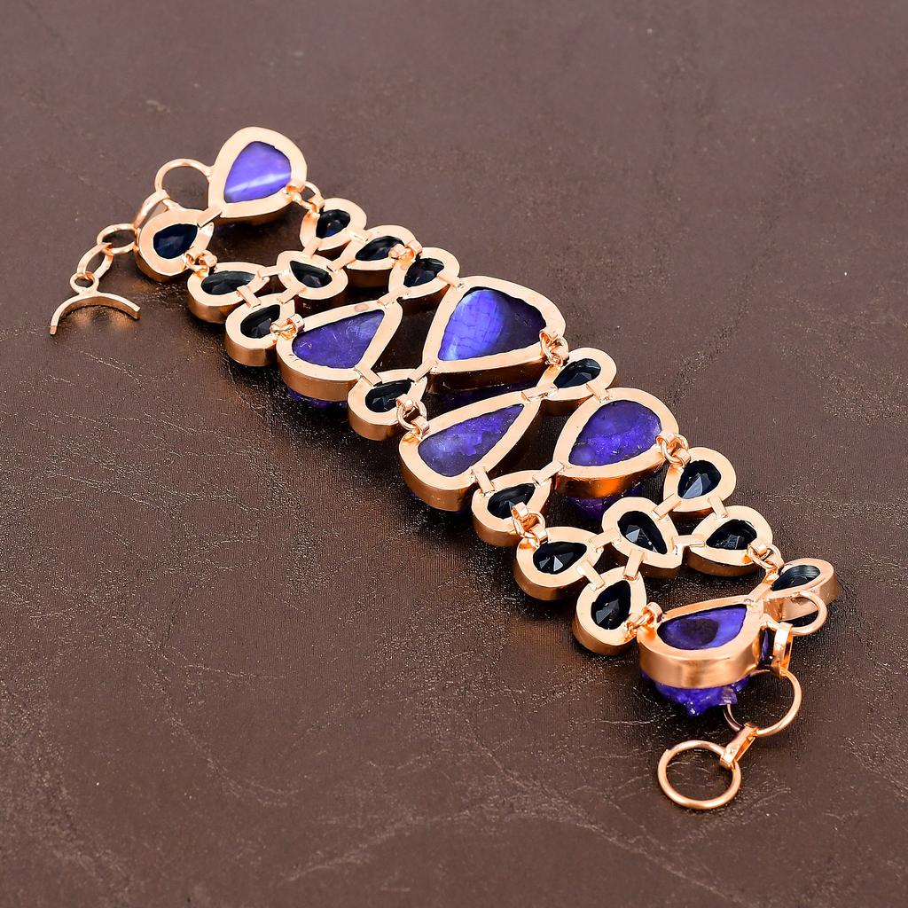 Аметист Друзы, Иолит Драгоценный Камень Медный Ювелирный Браслет Ручной Работы 7-8 f0i15