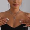 Y-shaped Square Necklace Geometric Punk Style Necklace Gifts Grey Glass Pendant  for Women