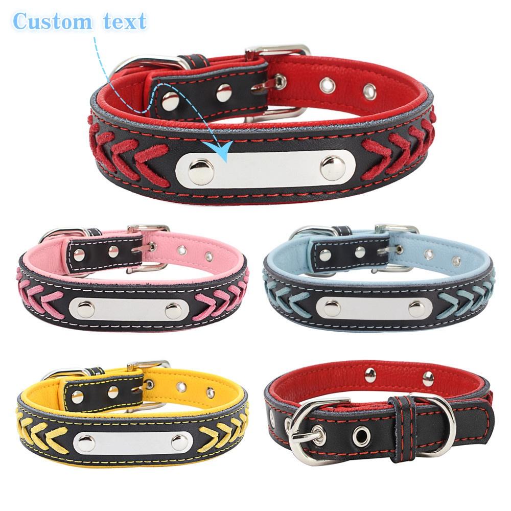 Customizable Weave Leather Dog Collar Personalized Dog Tag Engraved Puppy Nameplate Collar Adjustable For Small Medium Large Dog