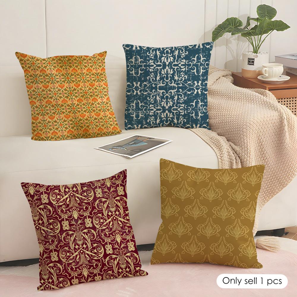 Vintage Washed Style Pattern Cushion Cover Soft Short Plush Pillow Cover Smooth Cozy Texture Aesthetic Cushion Case Home Decor